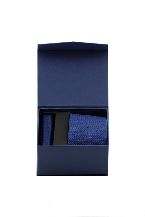 Orta Lacivert 2'li Kravat & Mendil Seti