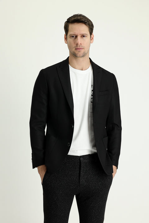 Siyah 6 Drop Regular Fit Standart Kesim Desenli Spor Ceket