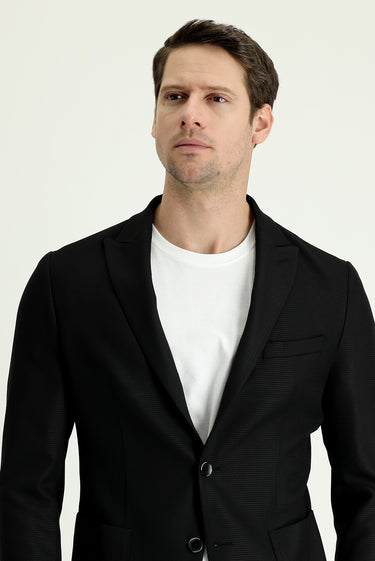 Siyah Regular Fit Desenli Spor Ceket