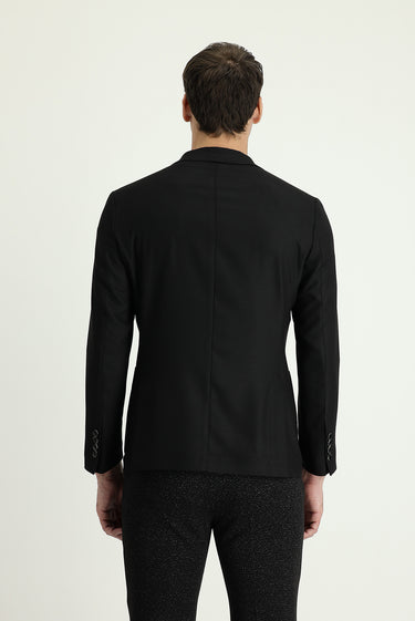 Siyah Slim Fit Dar Kesim Desenli Spor Ceket