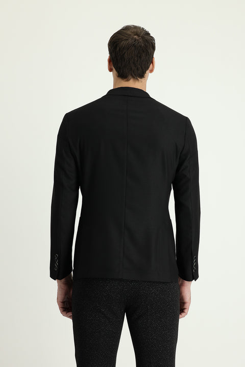 Siyah 6 Drop Regular Fit Standart Kesim Desenli Spor Ceket