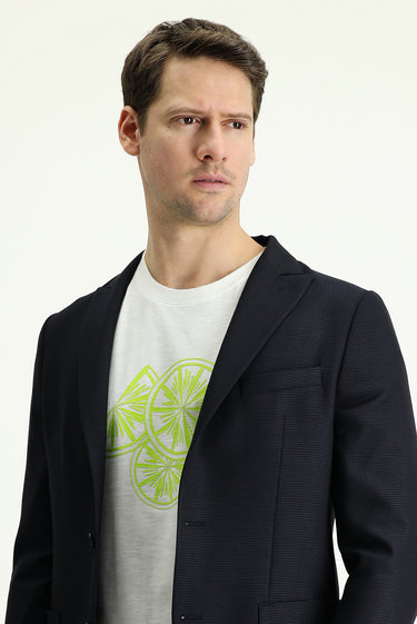 Koyu Lacivert Slim Fit Dar Kesim Desenli Spor Ceket