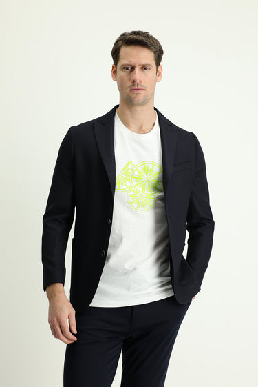 Koyu Lacivert Slim Fit Dar Kesim Desenli Spor Ceket