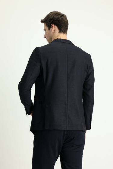 Koyu Lacivert Slim Fit Dar Kesim Desenli Spor Ceket