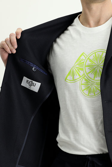 Koyu Lacivert Slim Fit Dar Kesim Desenli Spor Ceket