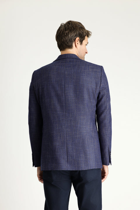 Koyu Lacivert 6 Drop Regular Fit Standart Kesim Yünlü Klasik Desenli Ceket