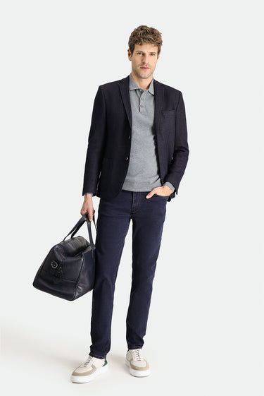 Koyu Lacivert Super Slim Fit Ekstra Dar Kesim Yünlü Çizgili Örme Ceket