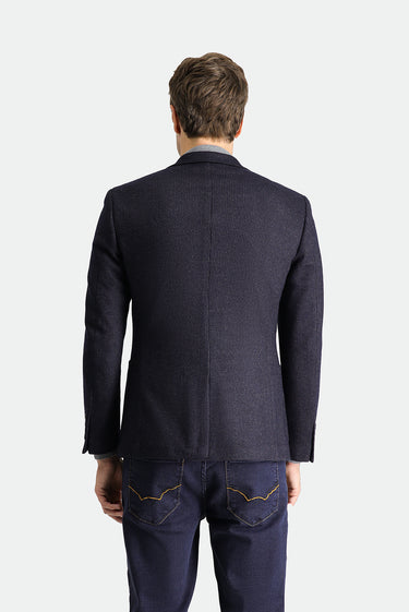 Koyu Lacivert Super Slim Fit Ekstra Dar Kesim Yünlü Çizgili Örme Ceket