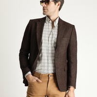 Koyu Kahve Slim Fit Dar Kesim Yünlü Klasik Desenli Ceket
