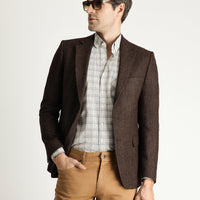 Koyu Kahve 7 Drop Slim Fit Dar Kesim Yünlü Klasik Desenli Ceket