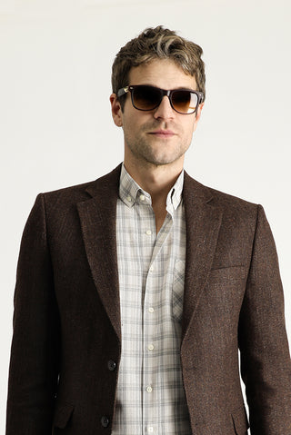  Koyu Kahve Slim Fit Dar Kesim Yünlü Klasik Desenli Ceket