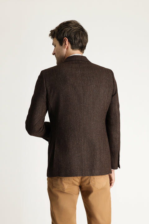 Koyu Kahve 7 Drop Slim Fit Dar Kesim Yünlü Klasik Desenli Ceket