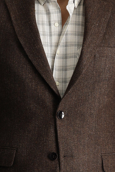 Koyu Kahve Slim Fit Dar Kesim Yünlü Klasik Desenli Ceket