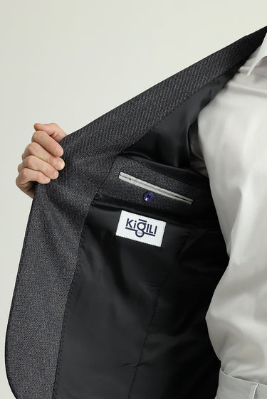 Koyu Kahve Slim Fit Dar Kesim Yünlü Klasik Desenli Ceket