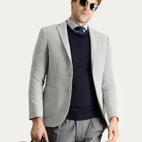 Açık Gri Super Slim Fit Ekstra Dar Kesim Yünlü Desenli Spor Ceket