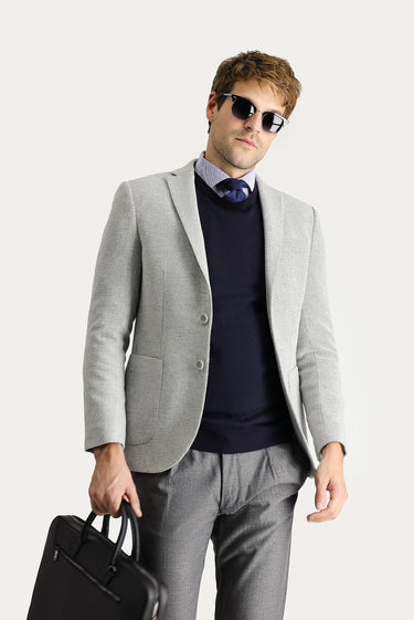 Açık Gri Super Slim Fit Ekstra Dar Kesim Yünlü Desenli Spor Ceket