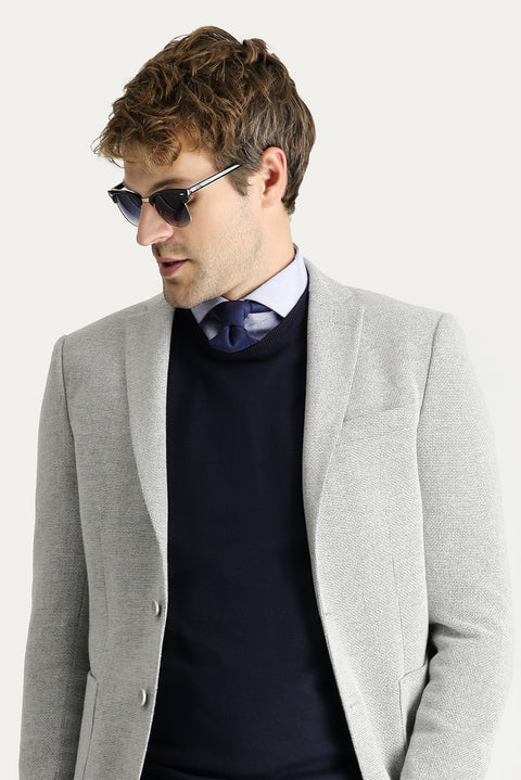 Açık Gri 7 Drop Super Slim Fit Eksra Dar Kesim Yünlü Desenli Spor Ceket