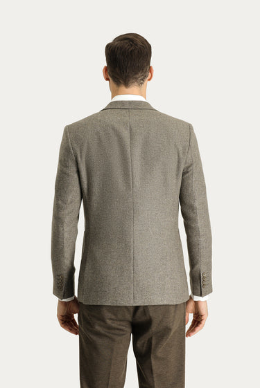 Orta Kahve Super Slim Fit Ekstra Dar Kesim Yünlü Desenli Spor Ceket