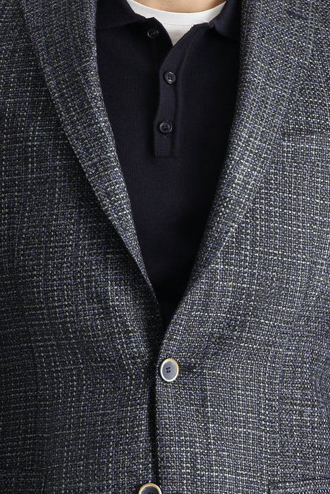 Orta Lacivert 6 Drop Regular Fit Standart Kesim Yünlü Desenli Spor Ceket