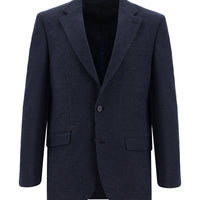 Orta Lacivert 4 Drop Relaxed Fit Rahat Kesim Yünlü Desenli Klasik Ceket
