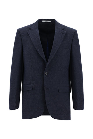  Orta Lacivert 4 Drop Relaxed Fit Rahat Kesim Yünlü Desenli Klasik Ceket