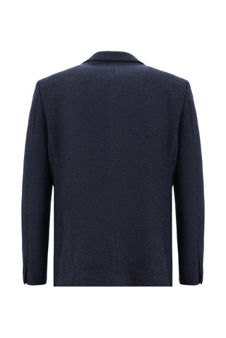  Orta Lacivert 4 Drop Relaxed Fit Rahat Kesim Yünlü Desenli Klasik Ceket