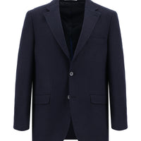 Koyu Lacivert 4 Drop Relaxed Fit Rahat Kesim Yünlü Desenli Klasik Ceket