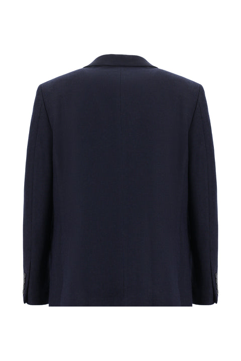 Koyu Lacivert 4 Drop Relaxed Fit Rahat Kesim Yünlü Desenli Klasik Ceket