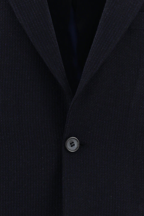 Koyu Lacivert 6 Drop Regular Fit Standart Kesim Yünlü Desenli Klasik Ceket