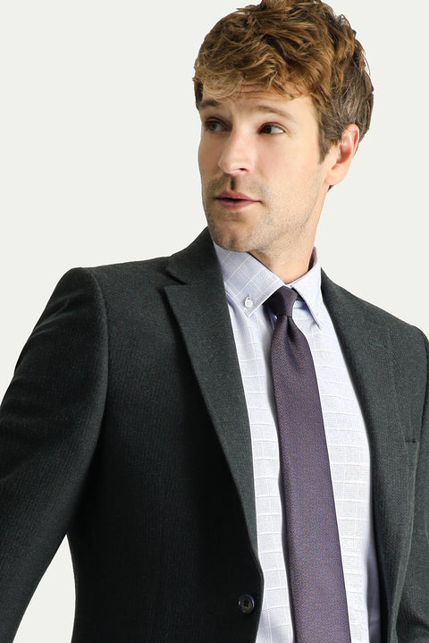 Koyu Haki 4 Drop Relaxed Fit Rahat Kesim Yünlü Desenli Klasik Ceket