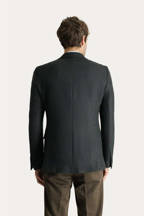 Koyu Haki 4 Drop Relaxed Fit Rahat Kesim Yünlü Desenli Klasik Ceket