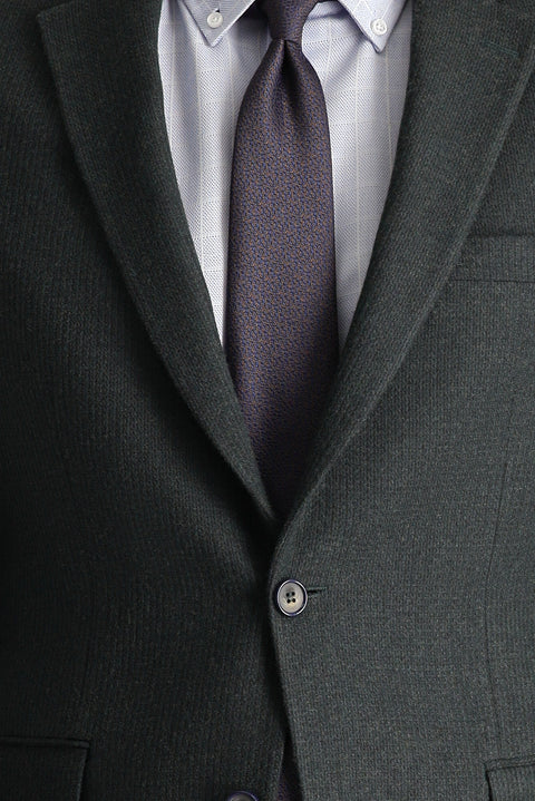Dark Khaki 4-Drop Relaxed Fit Classic Wool Patterned Jacket