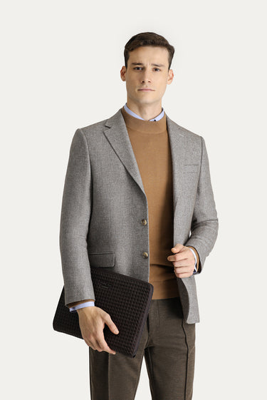 Koyu Vizon Slim Fit Dar Kesim Yünlü Klasik Ceket