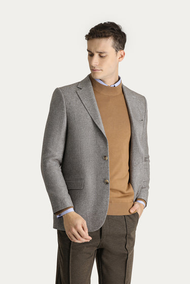 Koyu Vizon Slim Fit Dar Kesim Yünlü Klasik Ceket