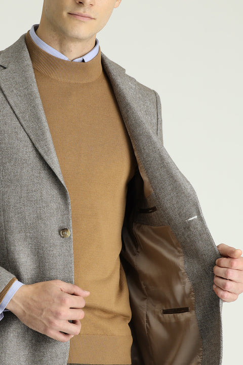 Koyu Vizon 7 Drop Slim Fit Dar Kesim Yünlü Klasik Ceket