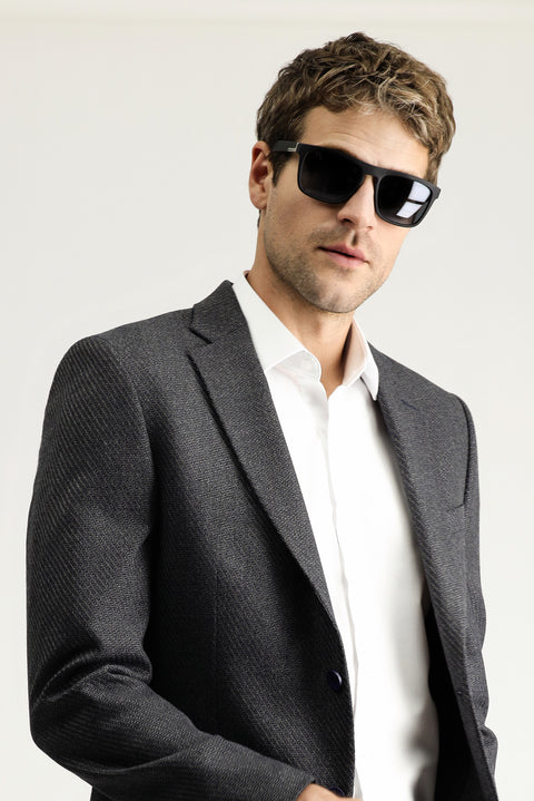 Koyu Antrasit 7 Drop Slim Fit Dar Kesim Desenli Ceket