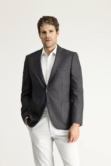 Koyu Antrasit Slim Fit Dar Kesim Desenli Ceket
