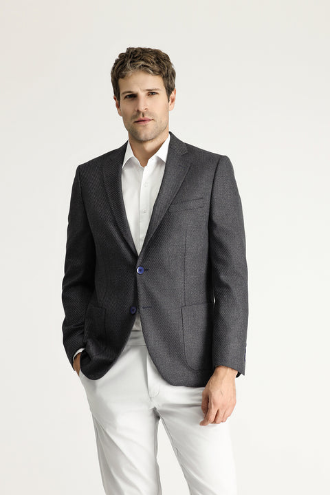 Koyu Antrasit 7 Drop Slim Fit Dar Kesim Desenli Ceket