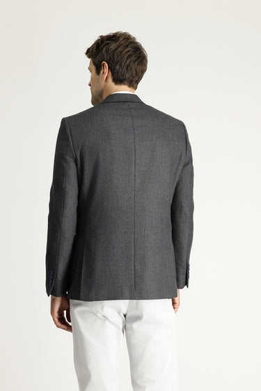 Koyu Antrasit Slim Fit Dar Kesim Desenli Ceket
