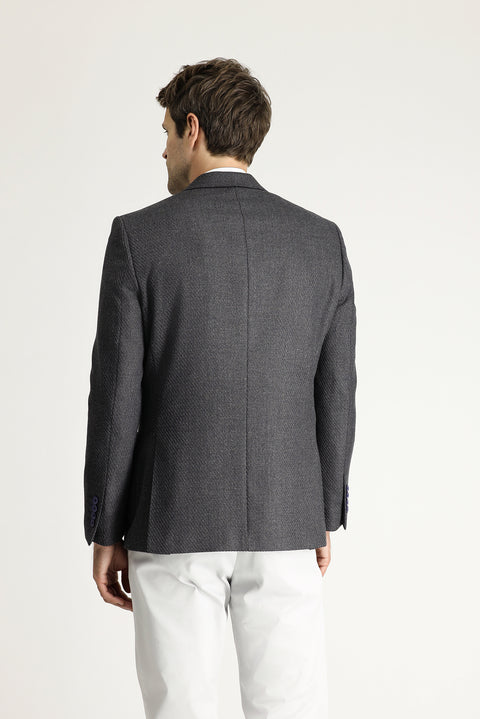 Koyu Antrasit 7 Drop Slim Fit Dar Kesim Desenli Ceket