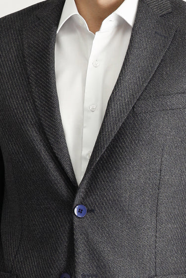 Koyu Antrasit Slim Fit Dar Kesim Desenli Ceket
