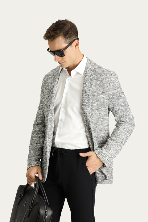 Orta Gri 6 Drop Regular Fit Standart Kesim Desenli Spor Örme Pamuklu Ceket