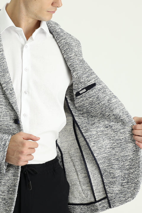 Orta Gri 6 Drop Regular Fit Standart Kesim Desenli Spor Örme Pamuklu Ceket