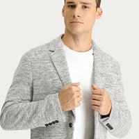 Açık Gri Regular Fit Desenli Spor Örme Pamuklu Ceket