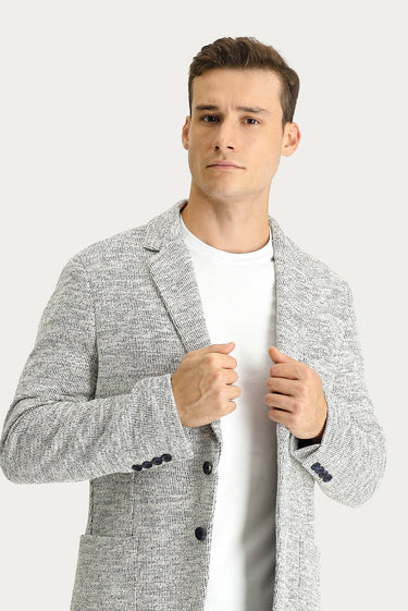 Açık Gri Regular Fit Desenli Spor Örme Pamuklu Ceket