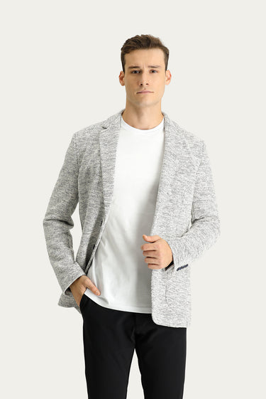 Açık Gri Regular Fit Desenli Spor Örme Pamuklu Ceket