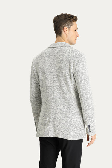 Açık Gri Regular Fit Desenli Spor Örme Pamuklu Ceket