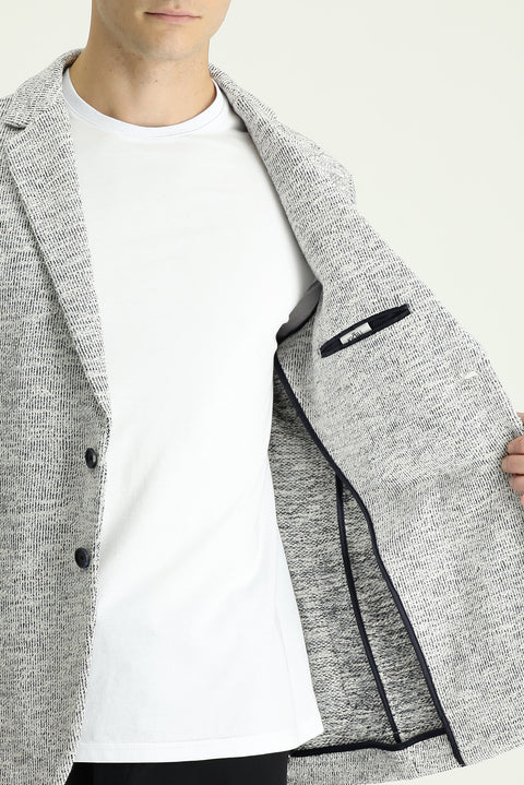 Açık Gri 6 Drop Regular Fit Standart Kesim Desenli Spor Örme Pamuklu Ceket