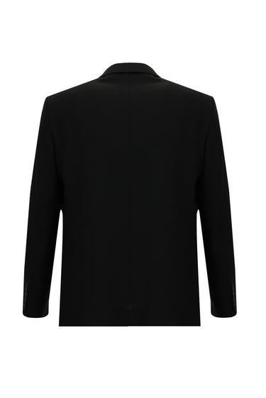 Siyah Relaxed Fit Rahat Kesim Yünlü Klasik Desenli Ceket
