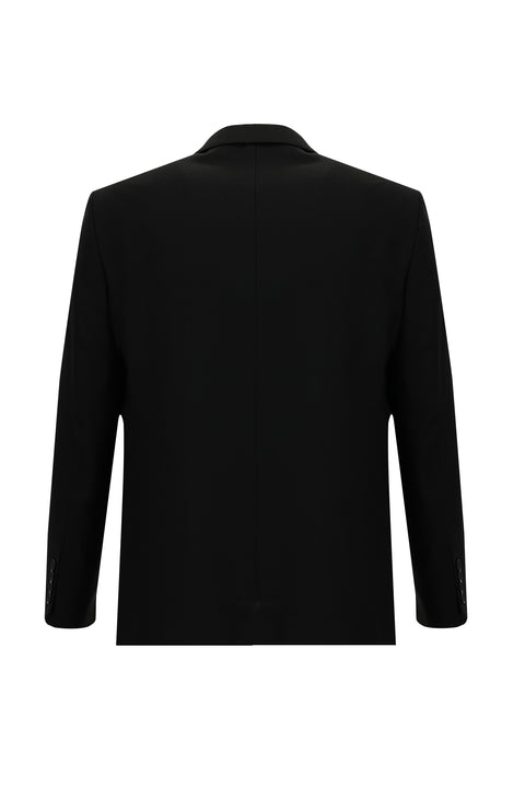 Siyah 7 Drop Slim Fit Dar Kesim Yünlü Klasik Desenli Ceket